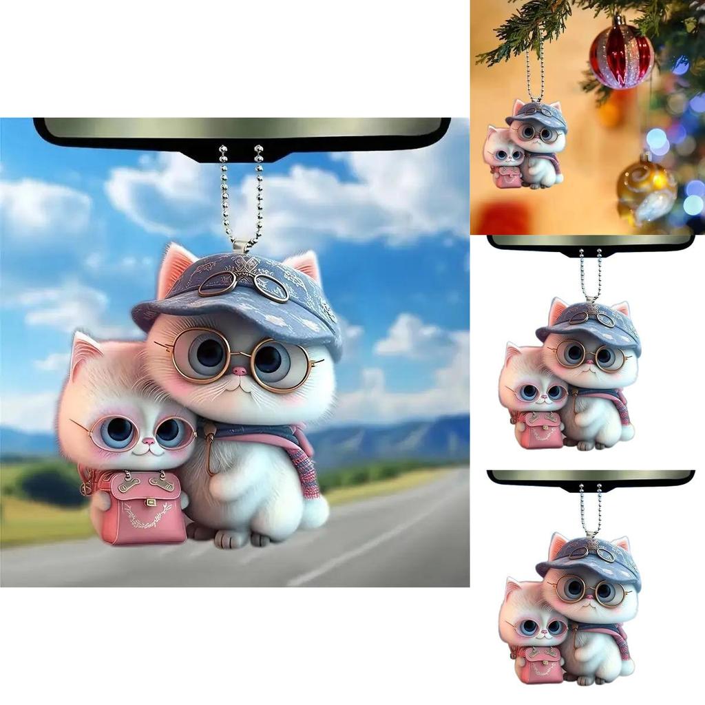 Акриловый плоский подвесной светильник в виде пары кошек в шляпках для автомобиля — милый декор для любителей автомобильных интерьеров.