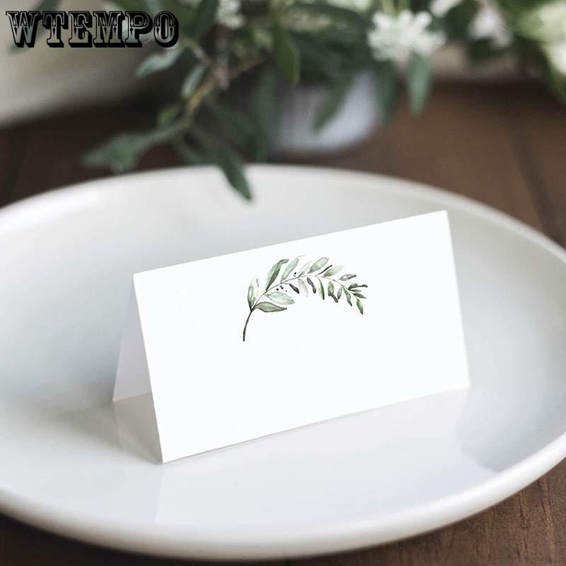 WTEMPO Зеленые карточки для рассадки, пустые для имени, сервировка стола, званый ужин, рассадка, свадебный прием, фуршет, палатка, деревенские зеленые листья - набор из 50 шт.