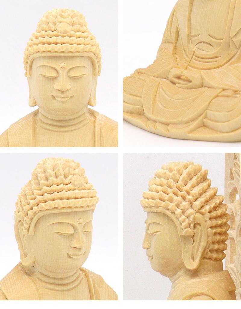 Kurita's Specialty Buddha Statue [Nyorai] Shaka Nyorai Seated Statue, 2.0 Inches (total Height 19cm, Width 10cm, Depth 9.5cm), High-Quality Cypress