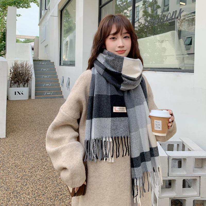 New Autumn and Winter Scottish Style Extra Long Wool Warm Outer Fringed Shawl Soft Plaid Scarf for Women