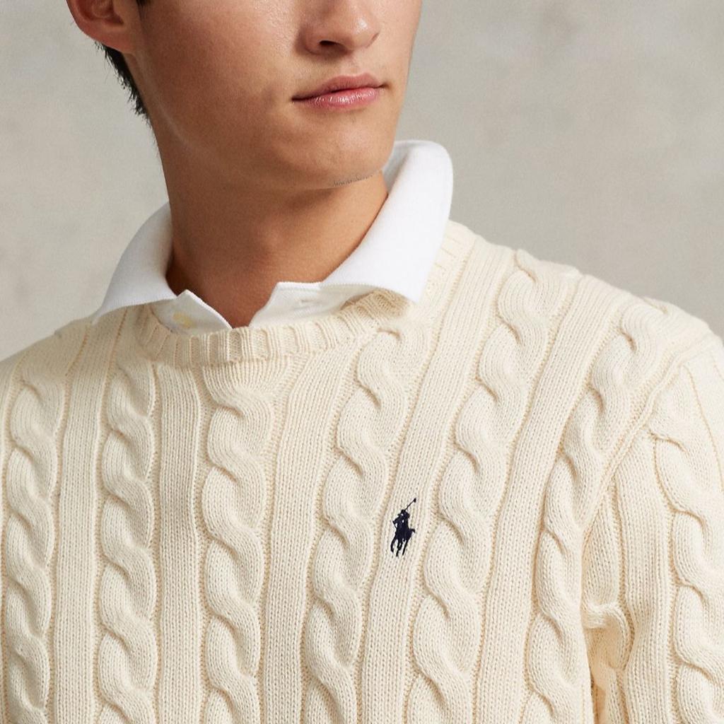 Polo Ralph Lauren SS22 Solid Logo Вышитый вязаный свитер с круглым вырезом Мужской свитер бежевый 710775885-024