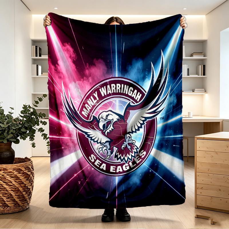 Manly Warringah Sea Eagles Print Blanket - Soft & Comfortable, for Bedroom, Travel, Sofa, Home Decoration - Birthday Christmas Gift for Friend