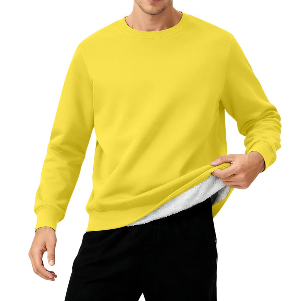 Men's Round Neck Fleece-Lined Thick Solid Color Sweatshirt