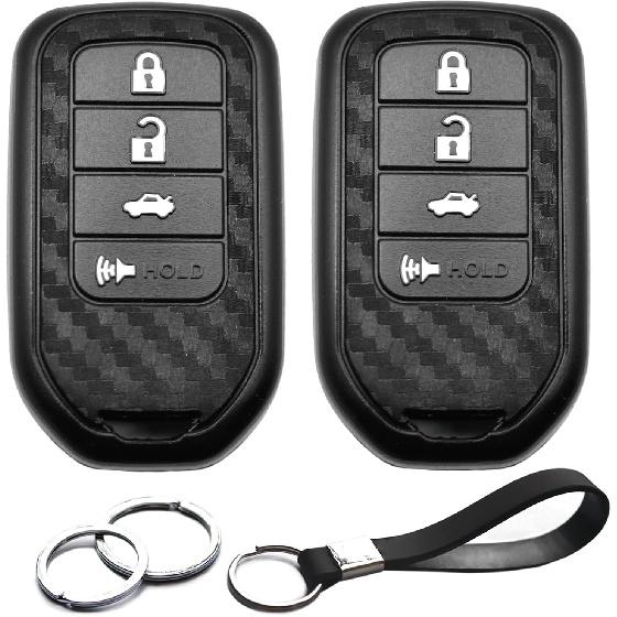 2pcs Compatible with Honda Accord Civic CR-V HR-V Pilot CR-Z Fit Ridgeline Crosstour Odyssey Insight Carbon Fiber Looks Key Fob Cover Case Key Chain