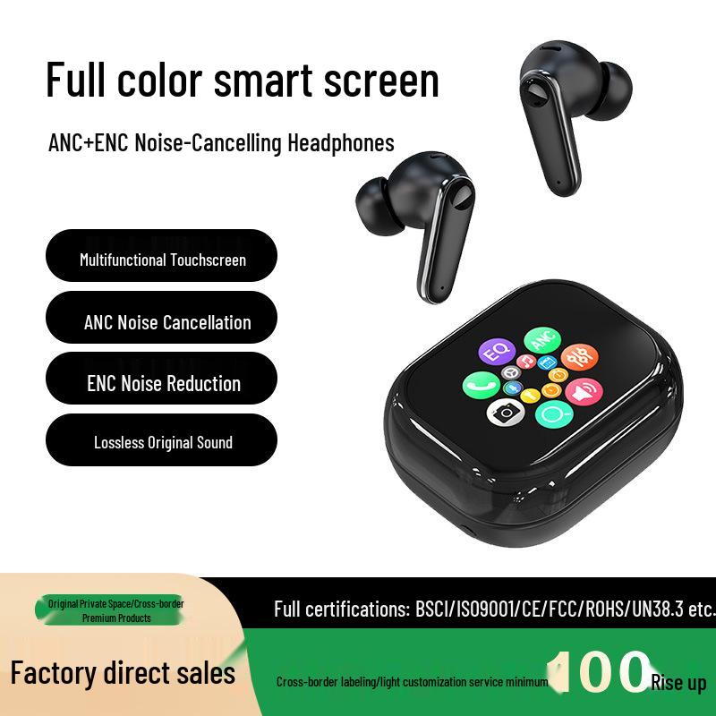 Новые беспроводные наушники NewC11 TWS с цветным экраном, Bluetooth, активным шумоподавлением ANC+ENC, сенсорным управлением и долгим временем работы от аккумулятора.