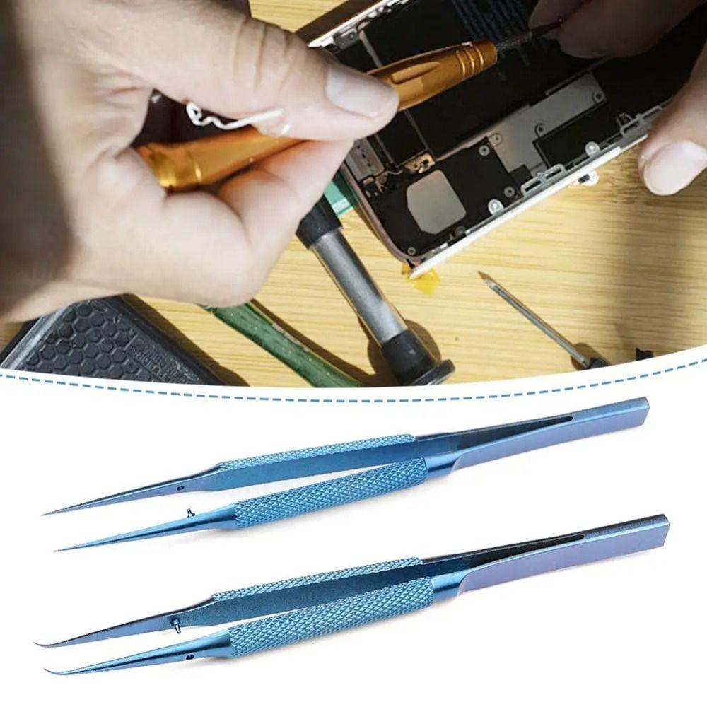 Curved/Straight Tip Titanium Zinc Zinc Alloy Tweezers 140mm Precision Tweezers Repair Tool