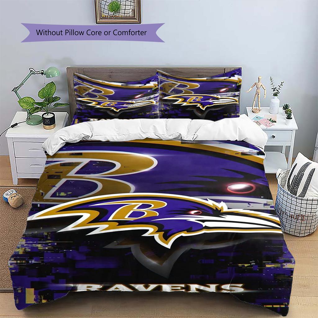 Baltimore Ravens Pattern Bedding Set Quilt Cover Pillowcase Home Decor Gift (1 * duvet cover + 2 * pillowcase, without core)