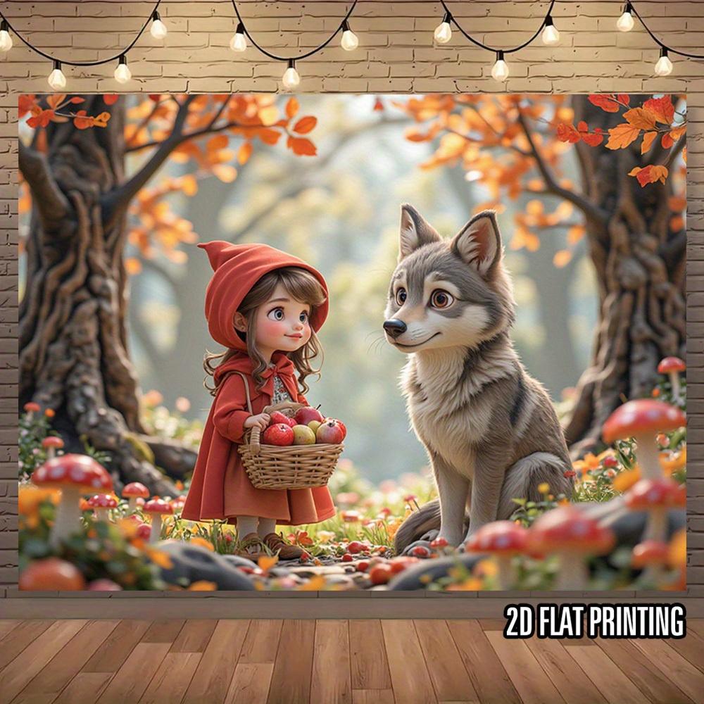One red hat and a forest scene backdrop for the big bad wolf - durable polyester fiber photography backdrop.PMJ