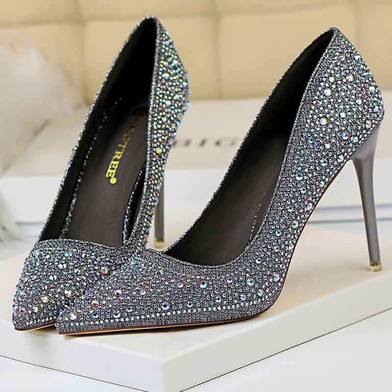 Большой размер 43 Женские туфли-лодочки Свадебная обувь Стразы Блеск Невеста Высокие каблуки Шпилька 7 СМ 10 СМ Роскошные туфли-лодочки Вечерняя обувь