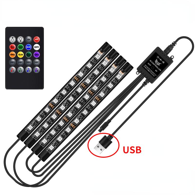 Светодиодные фонари для автомобиля Автомобильные полосы света Автомобильные аксессуары Ультра яркая синхронизация музыки со звуком, активируемая под приборной панелью USB