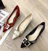 Women's Spring and Summer New Pointy High Heels Metal Buckle Wine Red Light Mouth Thick Wedding Shoes