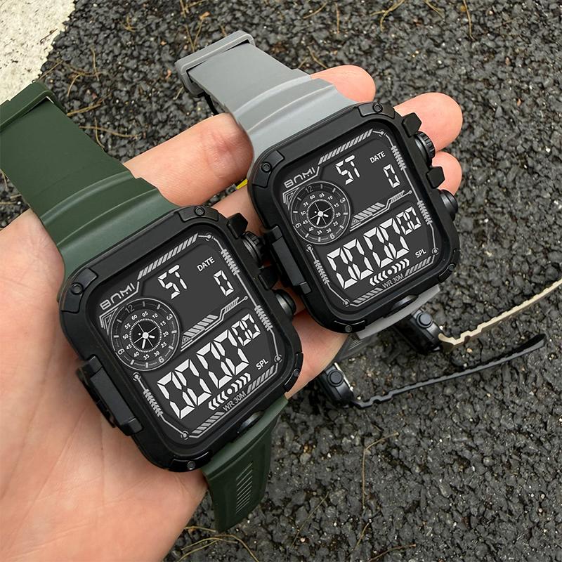 BNMI Outdoor Men's Digital Watch Luminous Date Stopwatch Waterproof Alarm Square Silicone Sports Electronic Man Watches Student