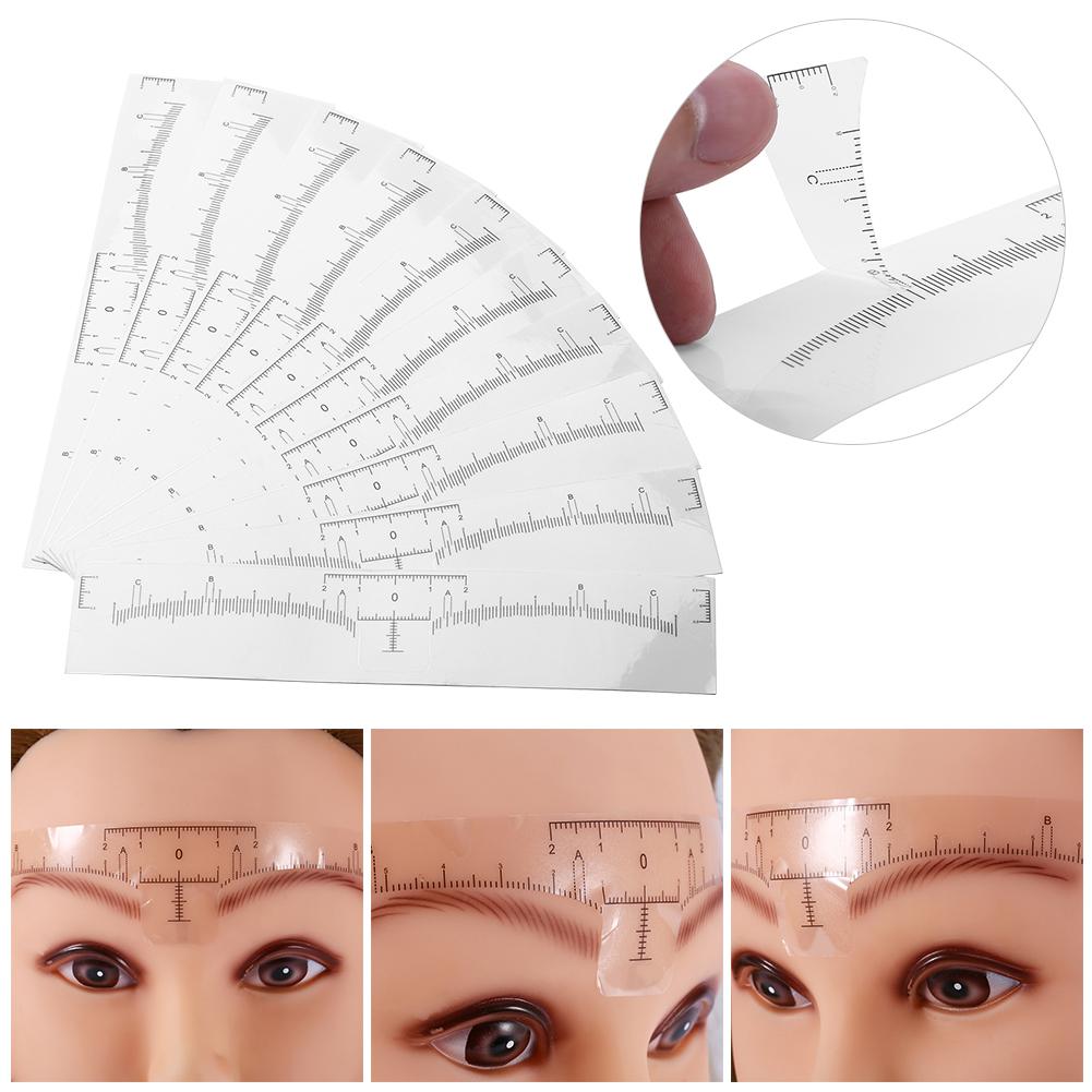 10pcs Disposable Permanent Eyebrow Measure Ruler Sticker Tattoo Shaper Stencil Makeup Tool