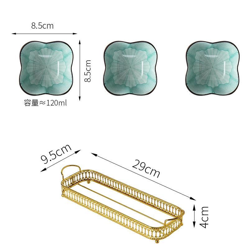 Керамическая тарелка для закусок Чаша для закусок с металлической рамкой Закуски в японском стиле Блюдо для сухофруктов с золотым основанием Тарелка для фруктов Dim Sum