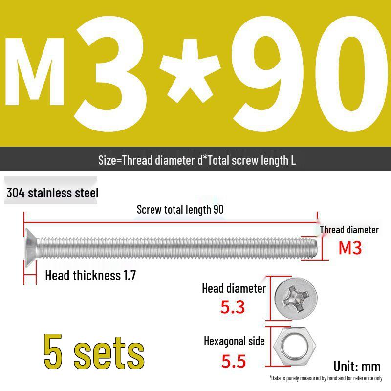 Набор Extra Long Phillips Flat Head Винтов и Гаек из Нержавеющей Стали 304 (2М, 3М, 4М)