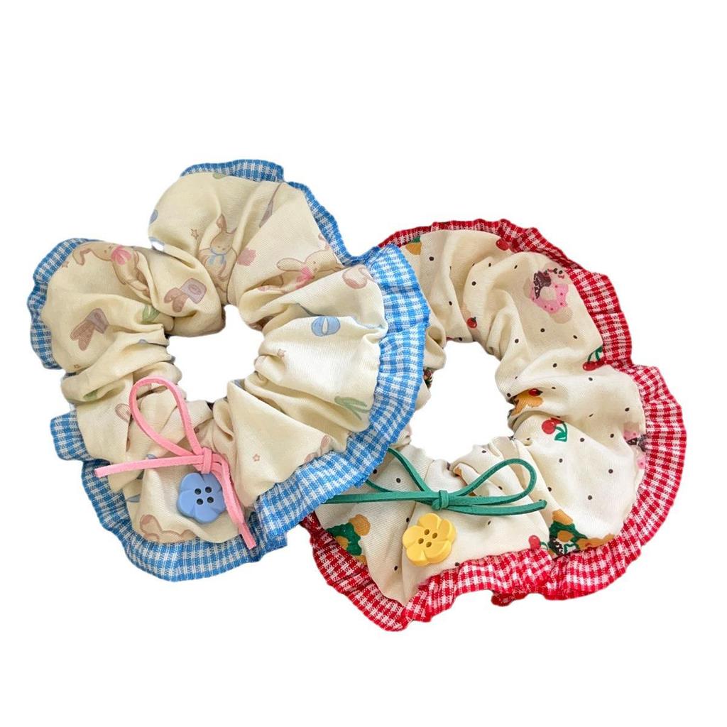 Комплект из кружевных резинок для волос с изображением медведя и кролика в клетку