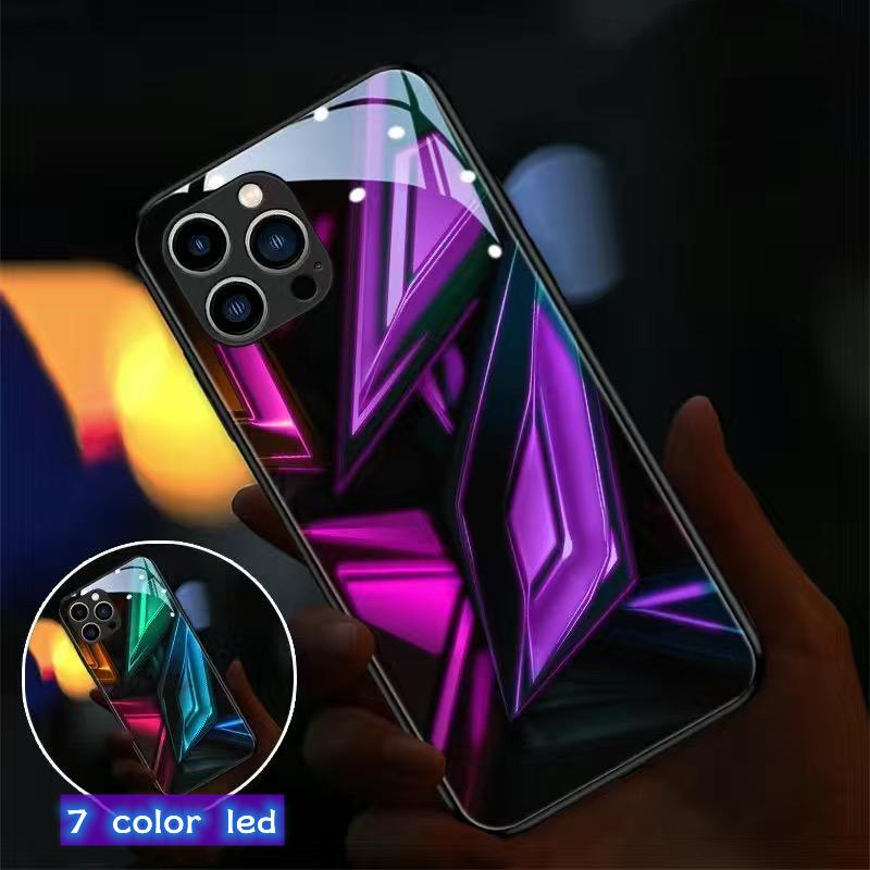 Геометрия LED Светящийся Чехол для Телефона Для iPhone 16 15 13 Pro 12 Mini 14 Plus 11 XS Max X XR 8 7 Роскошный Схематичный Звонок Светящийся Корпус