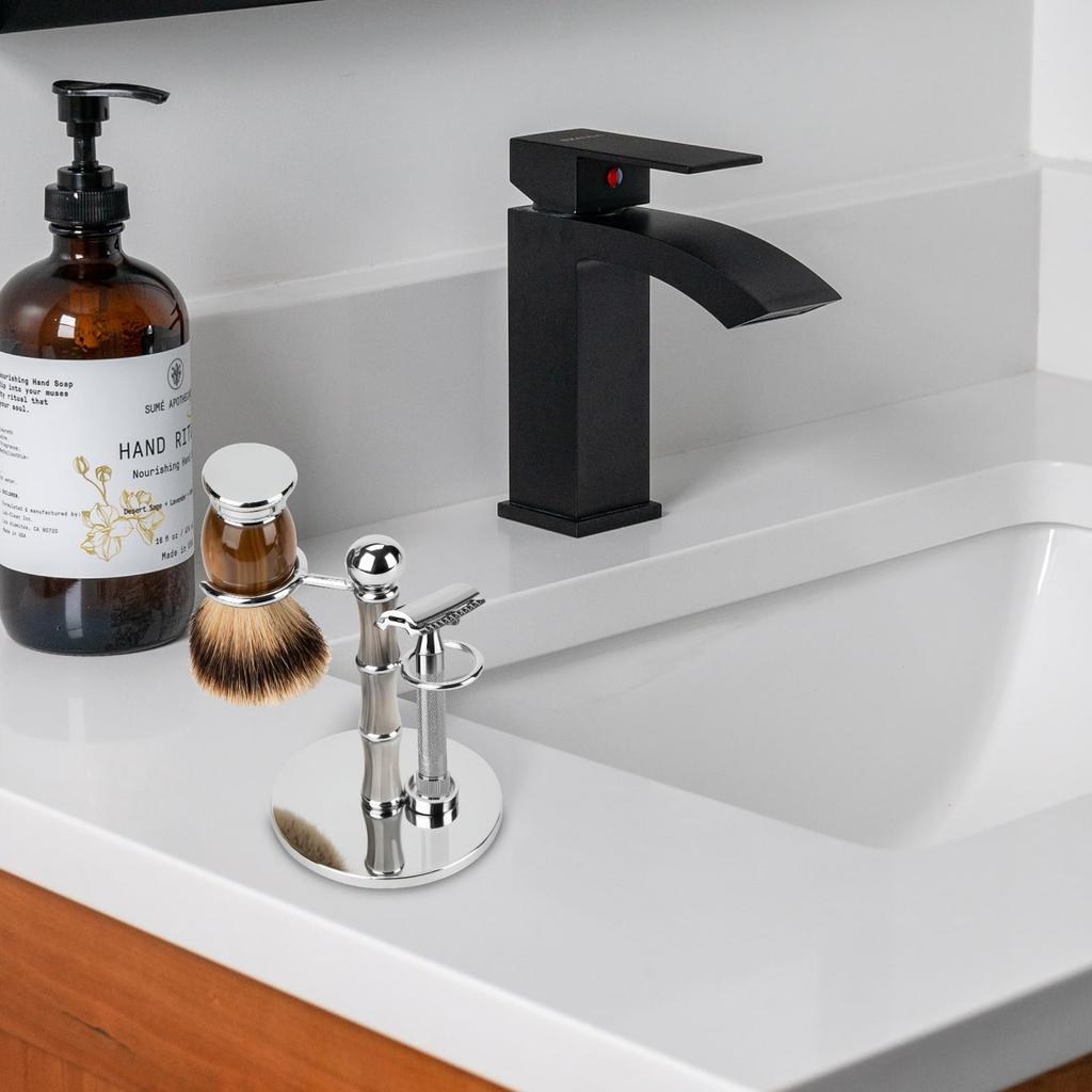 Linkidea Stainless Steel Razor Stand and Brush Holder with Creative Safety Shaver Compatible with Vikings Blade Chieftain and Odin Non-Slip Base,
