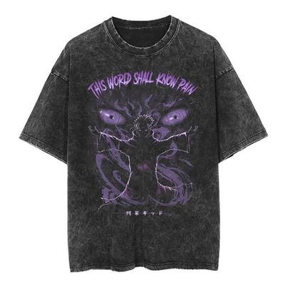 Хлопковая футболка с принтом BANDAI Naruto NARUTO Мультяшное Аниме Оверсайз Уличный стиль Винтажная Выстиранная Футболка с коротким рукавом Мужская Модная