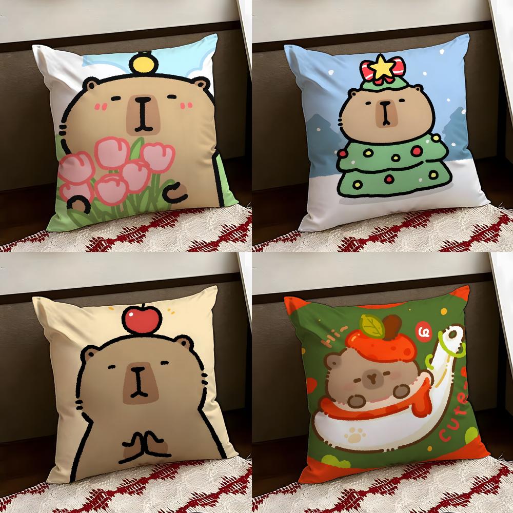 Cute CCapybara Cushion Cover Reversible Soft Durable Pillow Cover Home Car MultiScene Use for Daily Comfort