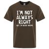 I'M Not Always Right Letter Male T-Shirt High Quality T Shirts Summer Oversized Short Sleeve Clothes Cotton Loose Street Tops