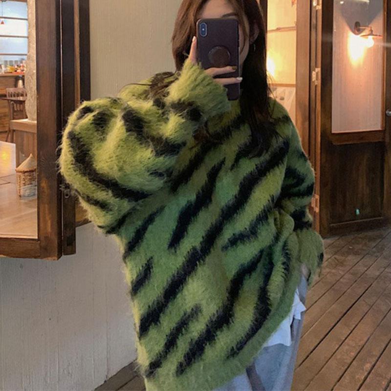 Корейский теплый свитер с леопардовым принтом, верхняя одежда, осенне-зимняя свободная одежда с напуском, мягкий клейкий свитер средней длины, женский пуловер