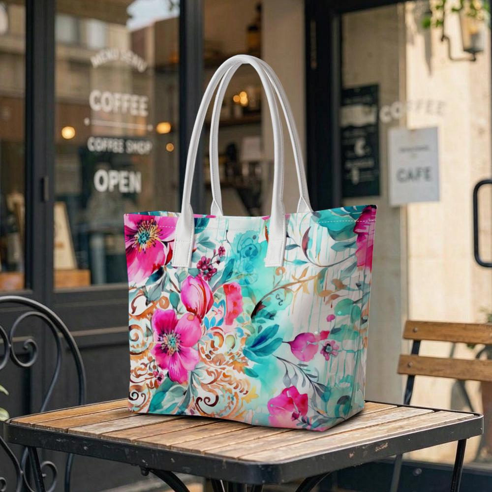 Floral Printed Tote Bag Fashion Casual Large Capacity Daily Shoulder Handbag for Women