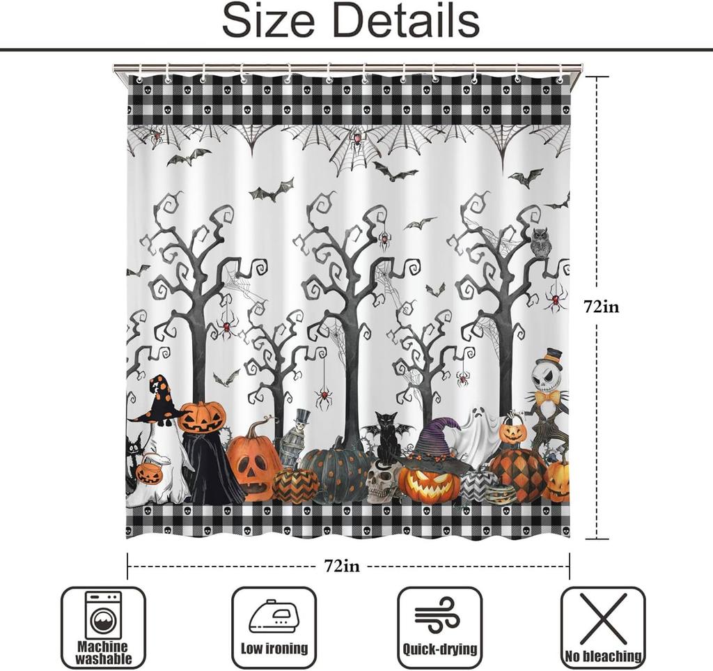 Vintage Halloween Shower Curtain Spooky Shower Curtain, Waterproof Halloween Bathroom Curtain Decor Shower Curtains for Bathro