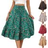 Women's Fashion Pleated Floral Print Elastic Waist Loose Lace Skirt
