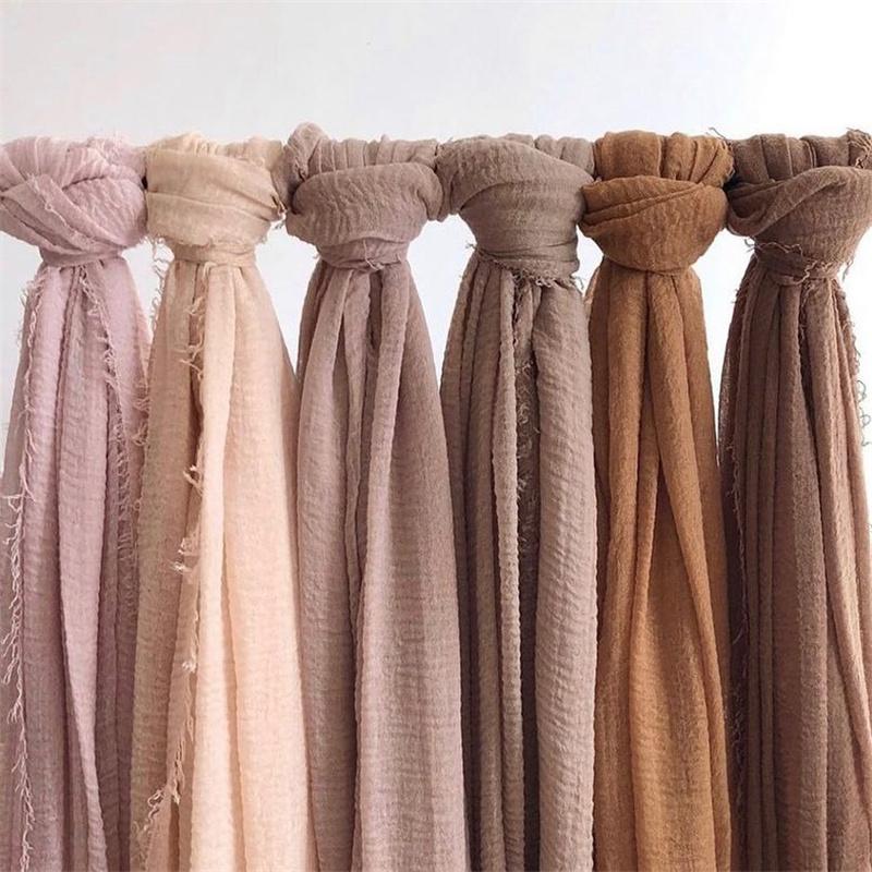 180*90 см женский хлопковый льняной шарф с гофрированным узором шаль хиджаб длинный платок шарфы головные повязки однотонные шарфы женский простой платок