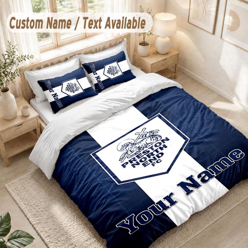 Custom Name Bedding Set 3 PiecesPreston North End Print Duvet Cover + 2 Pillowcases Soft Bed Decor