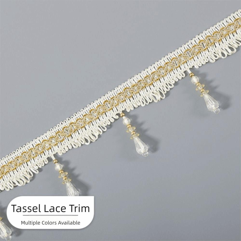 12M Woven Texture Tassel Lace Trim Crystal Hanging Beads Chain Tassel Ribbon Curtain Decor