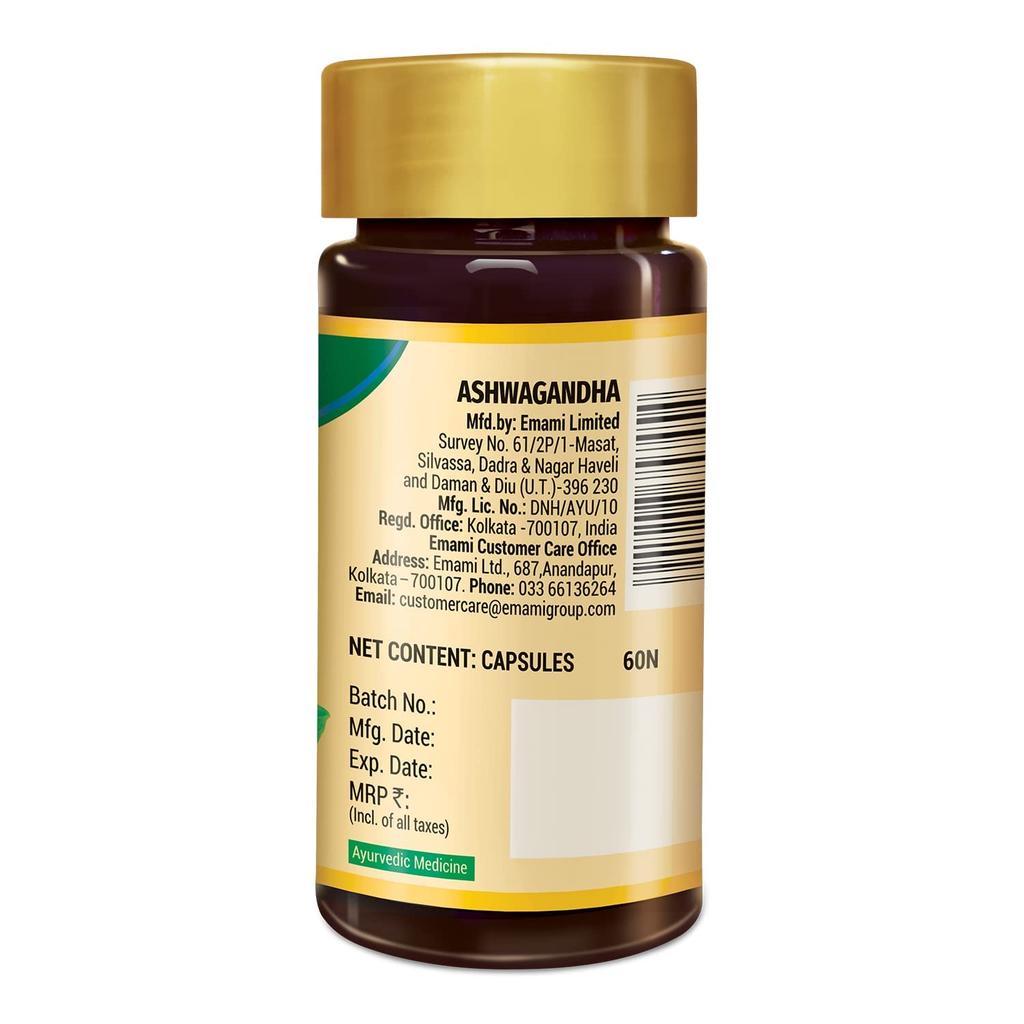 Zandu Ashwagandha 60 Veg Capsules 250mg | Pure Root Extract for Stress Relief, Immunity & Stamina, Rejuvenates Mind and Body