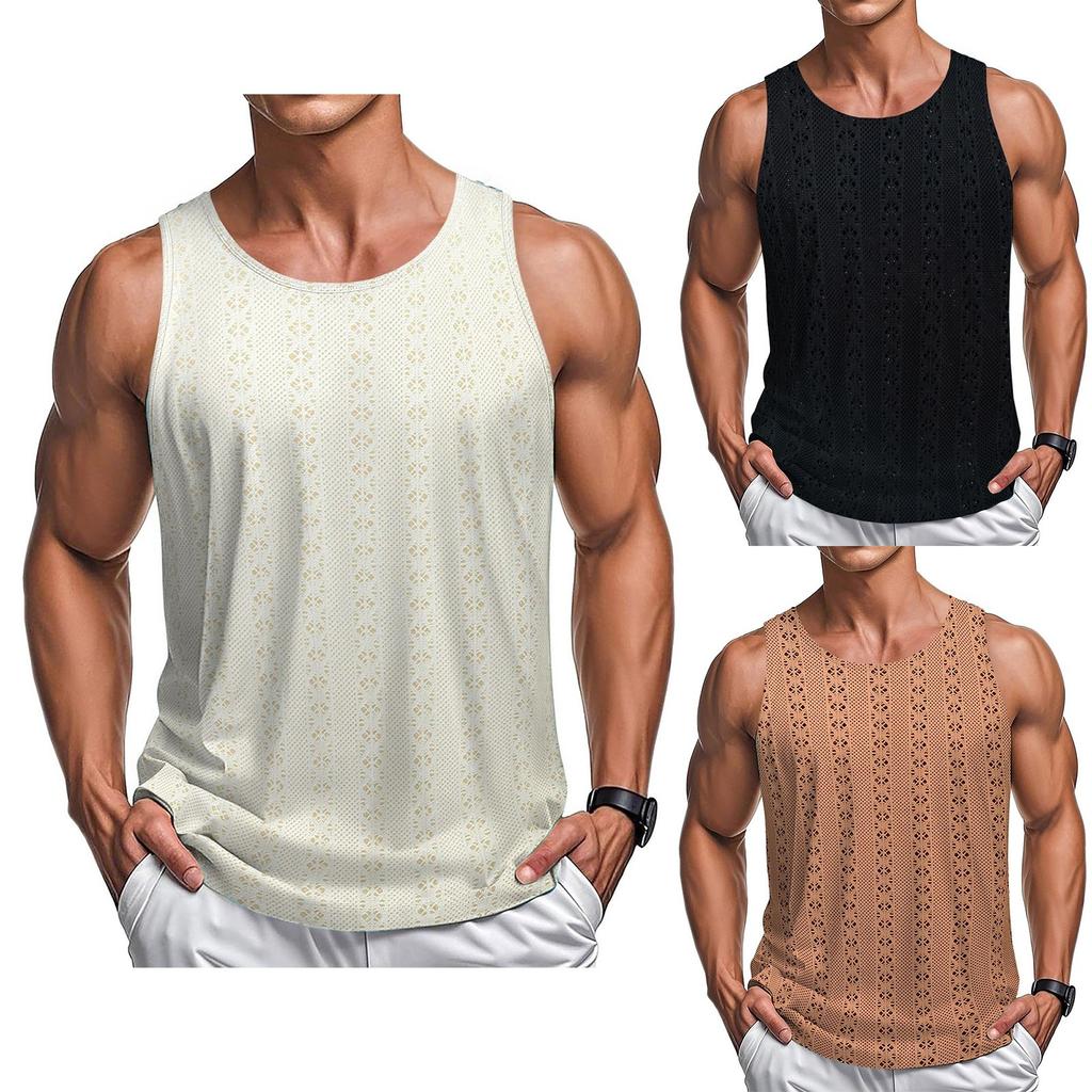 Men's Summer Hollow Round Neck Vest Casual Beach Loose Vest