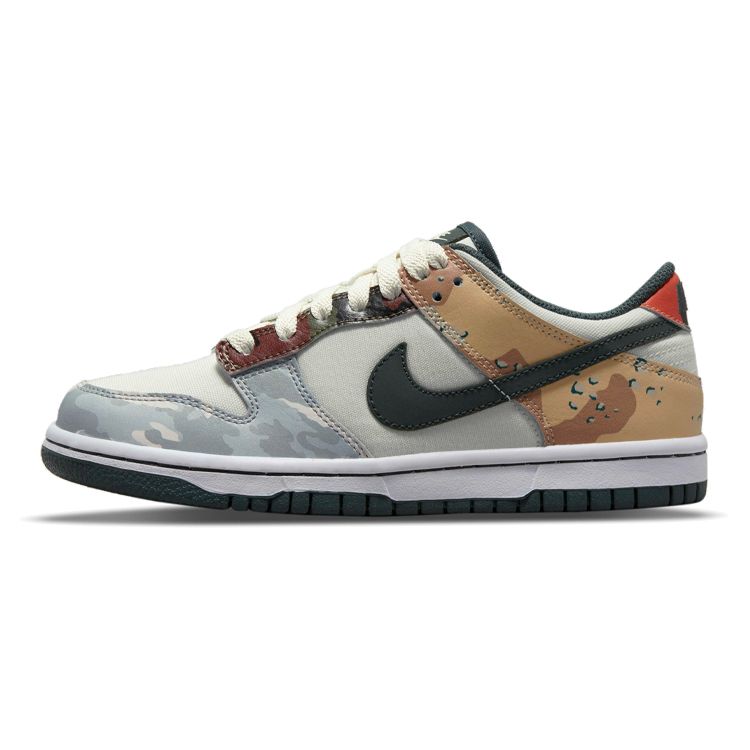 Nike Кроссовки детские Dunk Low SE GS Sail Multi-Camo разноцветные винтажно-зеленые полностью-оранжевые DB1909-100