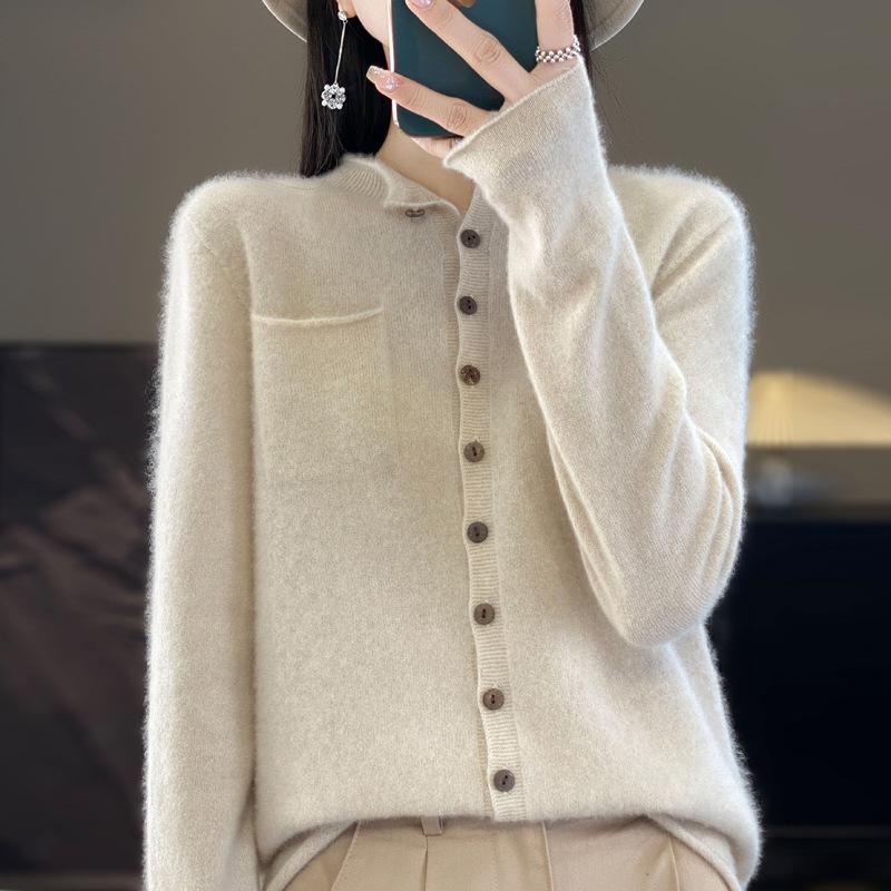 YYFS Женский кашемировый кардиган с круглым вырезом Qinghe Cashmere 30% Cashmere 70% Wool Зимний вязаный пуловер Осенний свитер Кашемировый свитер