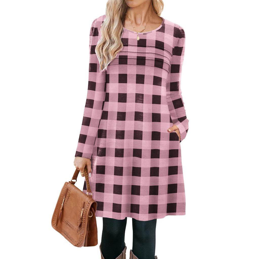 Женские повседневные модные платья с длинным рукавом, с графическим принтом, винтажные, с карманами