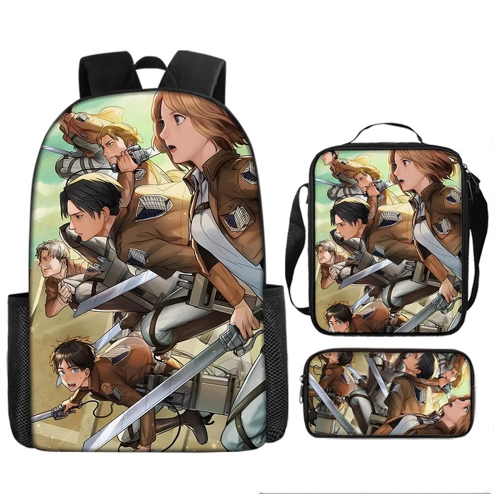 Attack on Titan Backpack Anime School Bag Unisex Large Capacity Outdoor Travel Set of 3