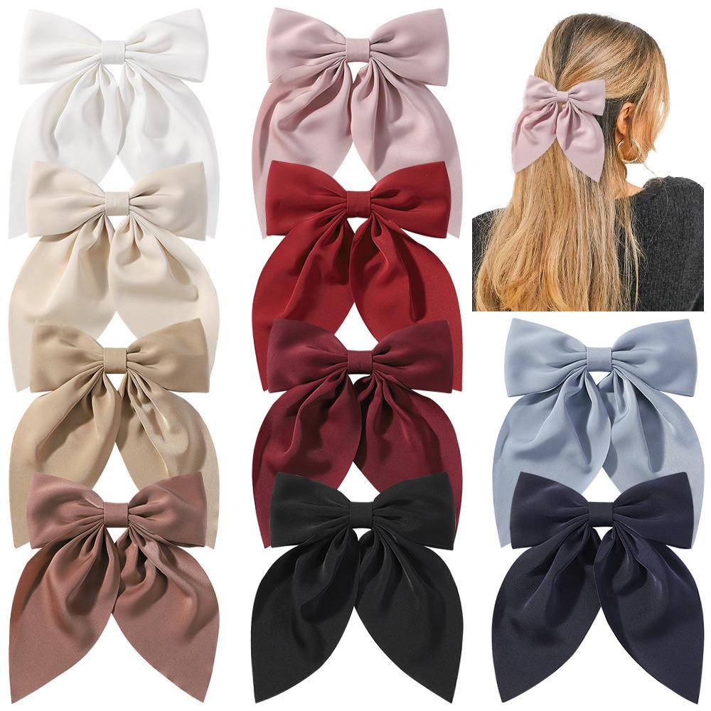 Chiffon Bow Hair Clip Women Large Bowknot Stain Hairpin Girls Solid Color Ponytail Clip Hair Accessories Headwear Gift
