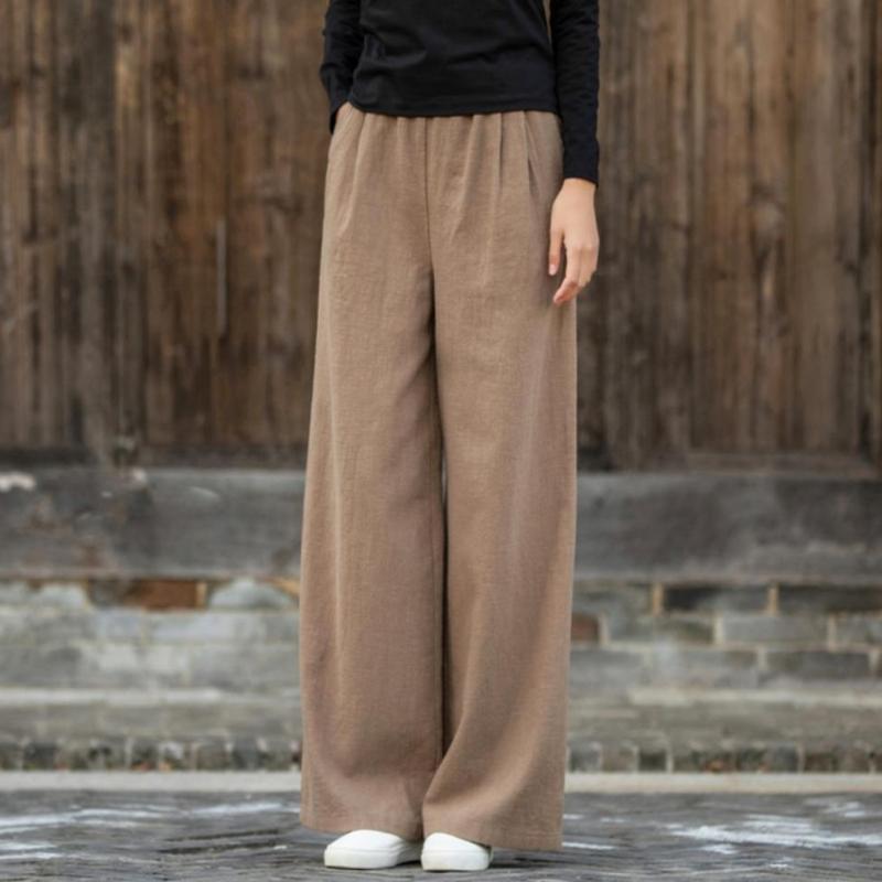 Женские весенне-летние льняные брюки широкого кроя, универсальные артистичные повседневные брюки