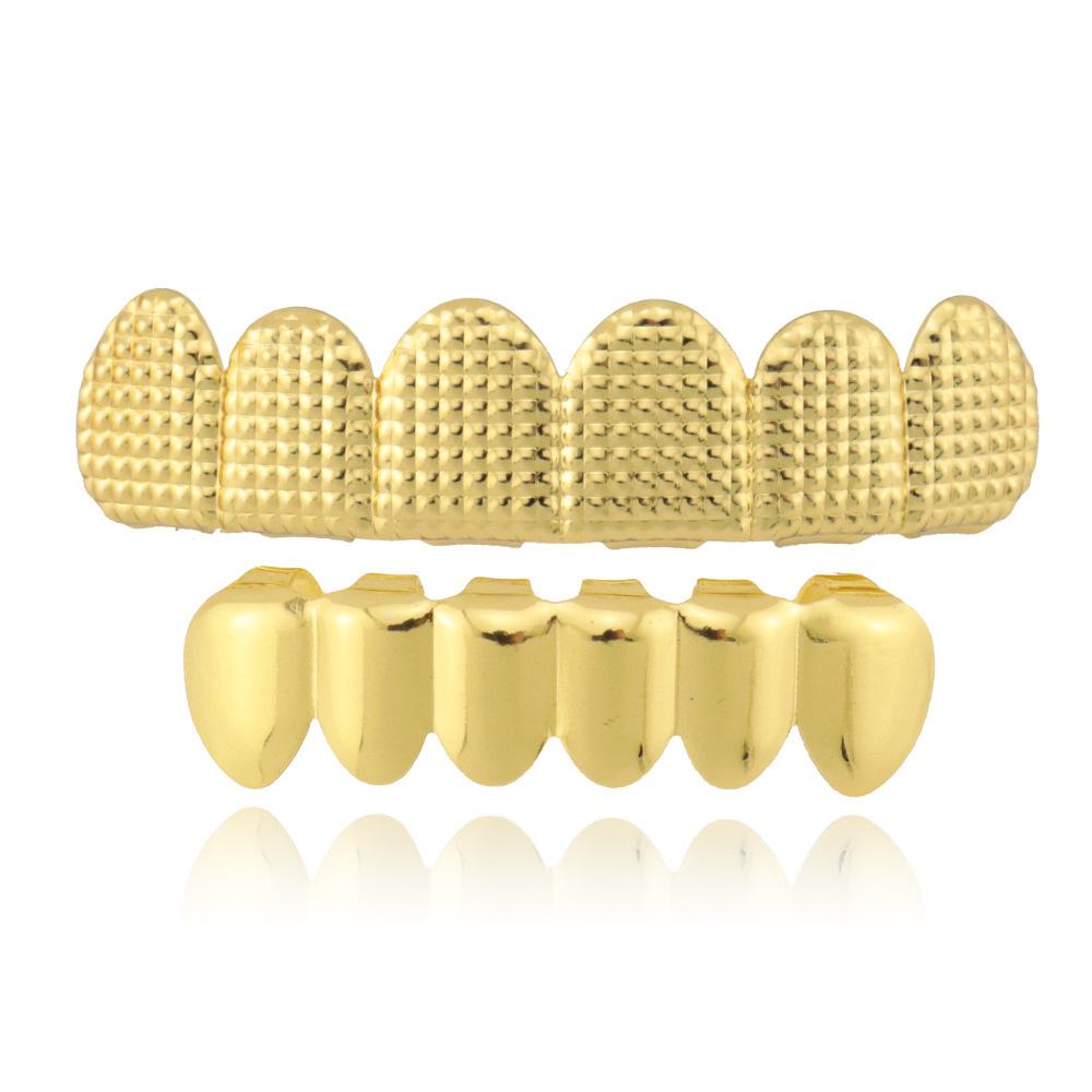 HIOHOP Решетчатый узор Позолоченные 18K Золотом Хип-Хоп Гриллзы - Верхний и Нижний Шесть Зубов Модный Аксессуар.