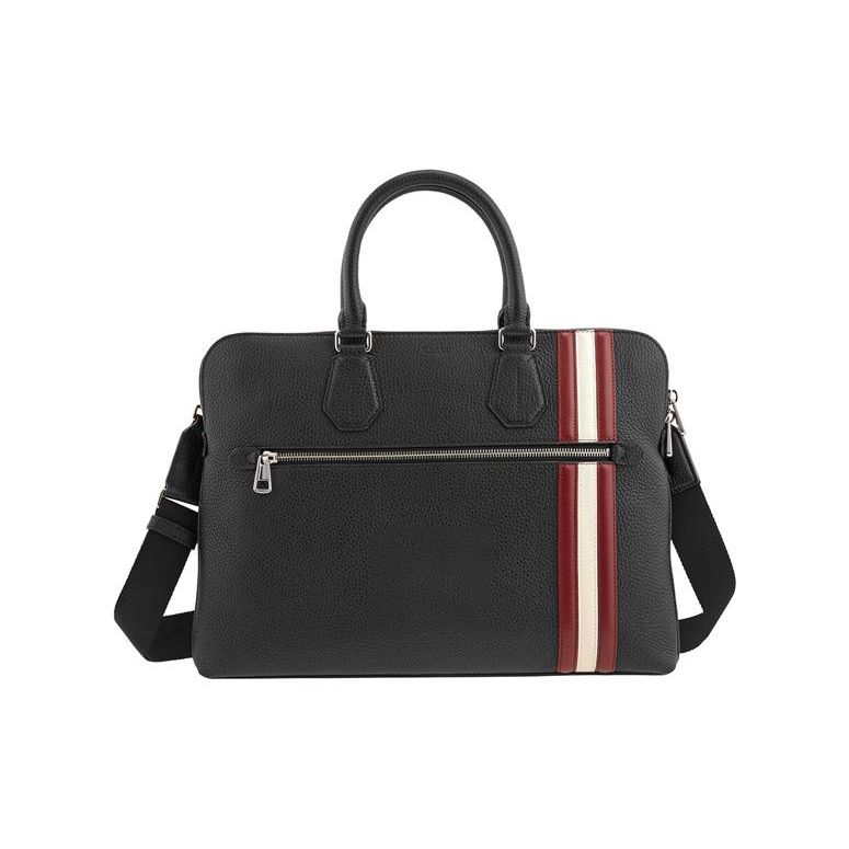Bally Кожаный портфель с карманом на молнии в полоску Мужские сумки Черный 6218262