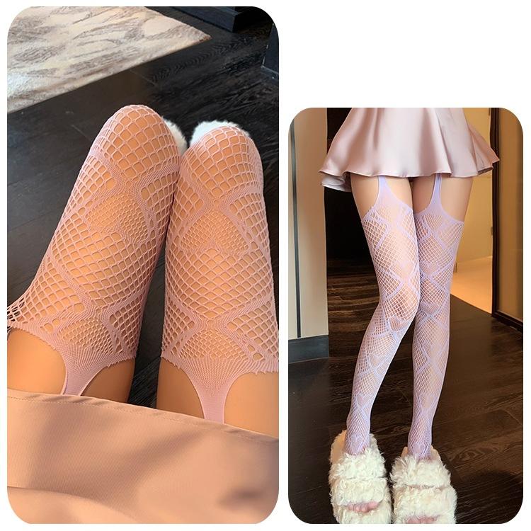 Женские чулки в сетку с сердечками в стиле Y2K, сетчатые клубные колготки, сексуальные колготки телесного цвета с подвязками, чулки для вечеринки в стиле JK Lolita Cosplay