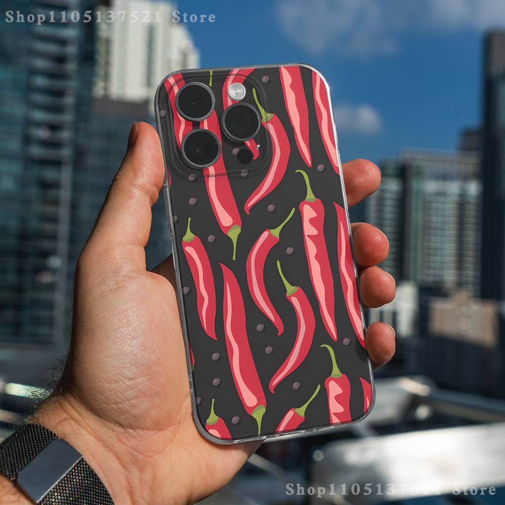 Chili Red Phone Case iPhone17 16 15 14 13 12 11 Pro Max Plus Mini Clear Full Back Cover Silicone Soft Shell