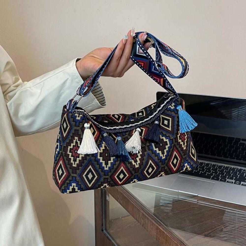 Плетеная сумка с бахромой, сумка через плечо, большая вместимость, сумка-тоут в стиле бохо, этнические сумки через плечо для женщин