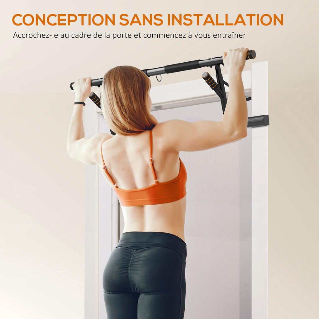 Doorway pull-up bar, resistance bands, padded handles, 100 x 43 x 27 cm, black