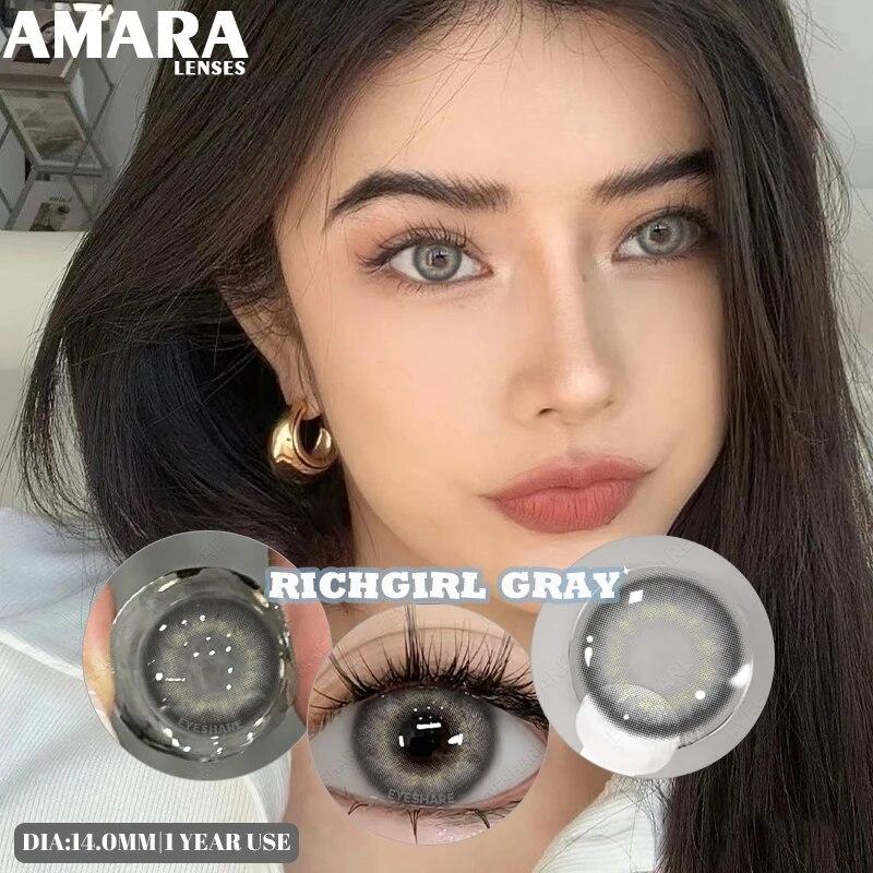 Цветные контактные линзы AMARA для глаз, голубые глаза, зеленые линзы, корейские модные серые линзы, красивые зрачки, ежегодно, 2 шт./пара