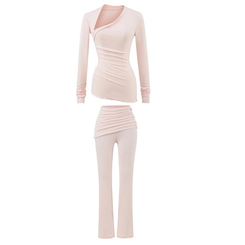Pure Desire Style Sexy Slim Fit 2-Piece Set Long Sleeve T-Shirt Flare Pants / Midi Skirt Women
