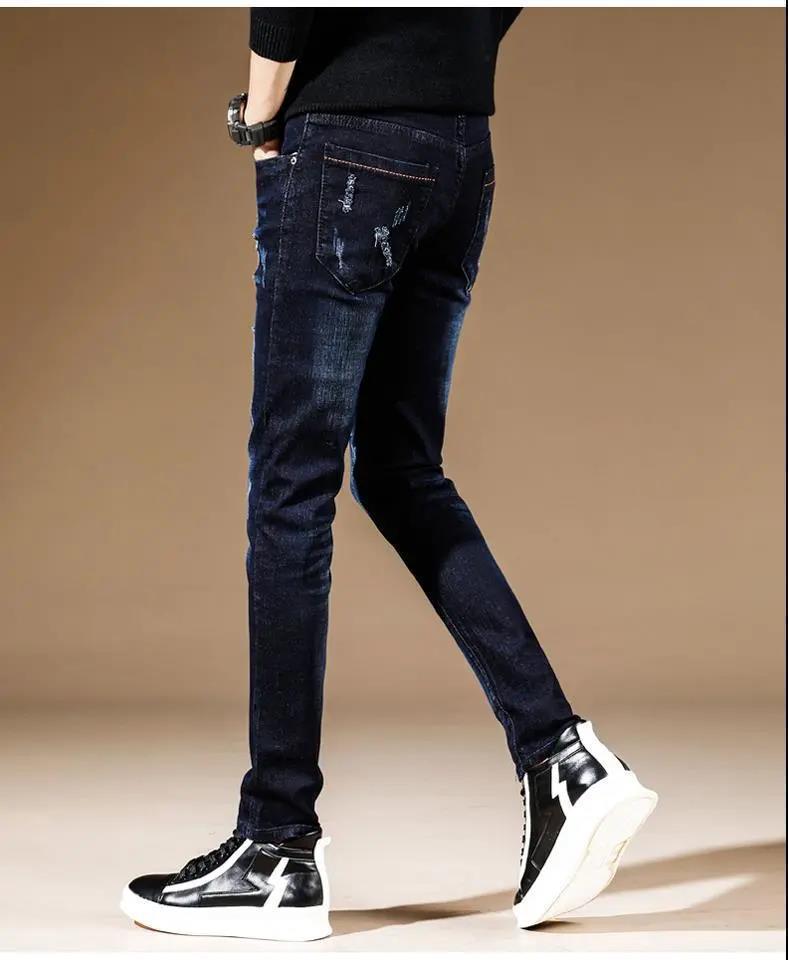 Мужские зимние бархатные узкие джинсы - эластичные узкие брюки Snowflake