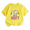 Kids Boys Girls 100% Cotton Crew Neck Short Sleeve T-Shirt, It's My Party Print Casual Summer Tee for Birthday Party Daily Wear